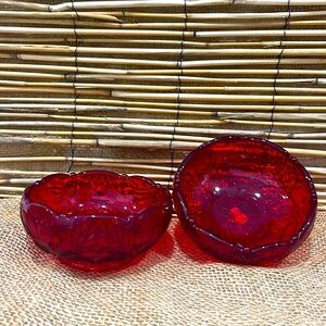 Set of 2 Cadmium Mosser Red Depression Glass Bowls Candy Dish !Glows!